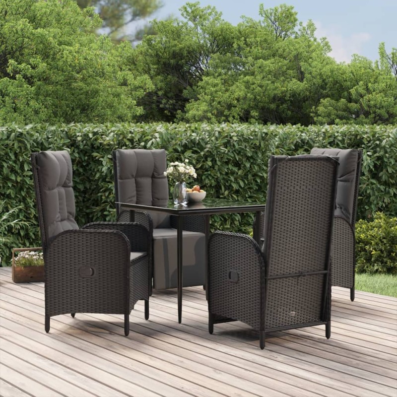 vidaXL Set da Pranzo da Giardino 5 pz Nero con Cuscini in Polyrattan vidaXL Set da Pranzo da Giardino 5 pz Nero con Cuscini in Polyrattan