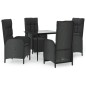 vidaXL Set da Pranzo da Giardino 5 pz Nero con Cuscini in Polyrattan vidaXL Set da Pranzo da Giardino 5 pz Nero con Cuscini in Polyrattan