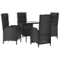 vidaXL Set da Pranzo da Giardino 5 pz Nero con Cuscini in Polyrattan vidaXL Set da Pranzo da Giardino 5 pz Nero con Cuscini in Polyrattan