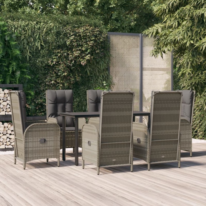 Set da Pranzo Giardino 7pz Nero e Grigio con Cuscini Polyrattan Set da Pranzo Giardino 7pz Nero e Grigio con Cuscini Polyrattan