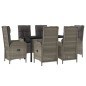 Set da Pranzo Giardino 7pz Nero e Grigio con Cuscini Polyrattan Set da Pranzo Giardino 7pz Nero e Grigio con Cuscini Polyrattan