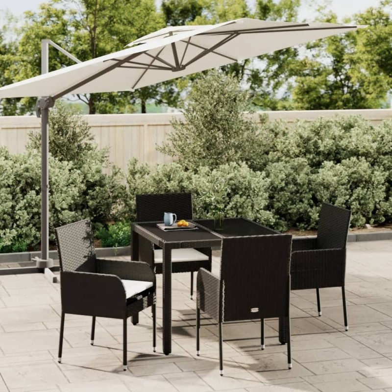 Set da Pranzo da Giardino 5 pz Nero con Cuscini in Polyrattan Set da Pranzo da Giardino 5 pz Nero con Cuscini in Polyrattan