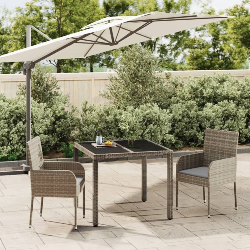 vidaXL Set da Pranzo da Giardino 3 pz con Cuscini in Polyrattan Grigio vidaXL Set da Pranzo da Giardino 3 pz con Cuscini in Polyrattan Grigio