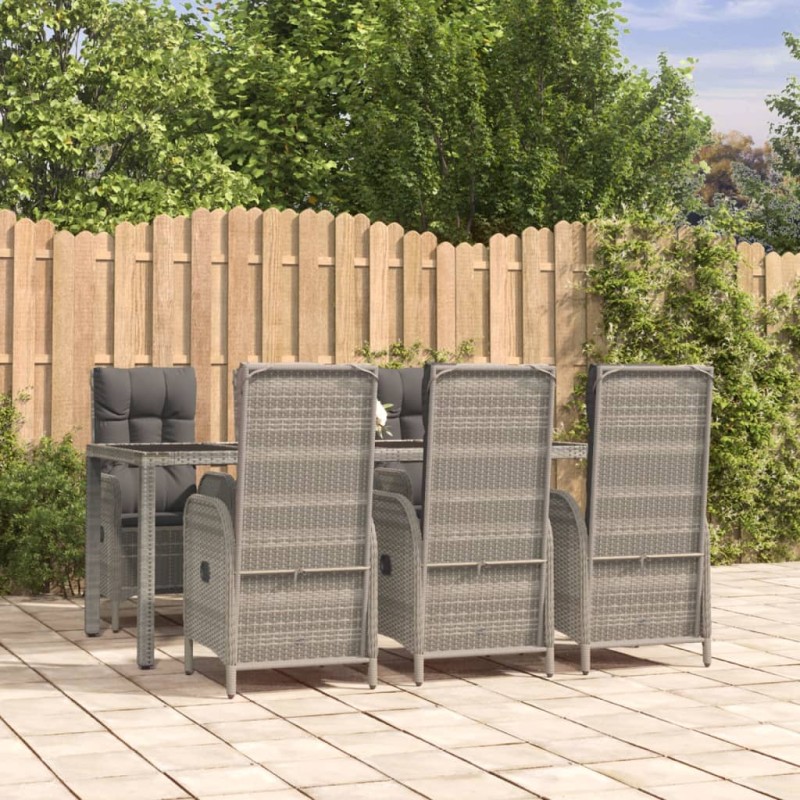 Set da Pranzo da Giardino 7 pz con Cuscini in Polyrattan Grigio Set da Pranzo da Giardino 7 pz con Cuscini in Polyrattan Grigio