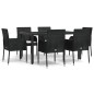 Set da Pranzo da Giardino 7 pz Nero con Cuscini in Polyrattan Set da Pranzo da Giardino 7 pz Nero con Cuscini in Polyrattan