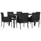 Set da Pranzo da Giardino 7 pz Nero con Cuscini in Polyrattan Set da Pranzo da Giardino 7 pz Nero con Cuscini in Polyrattan