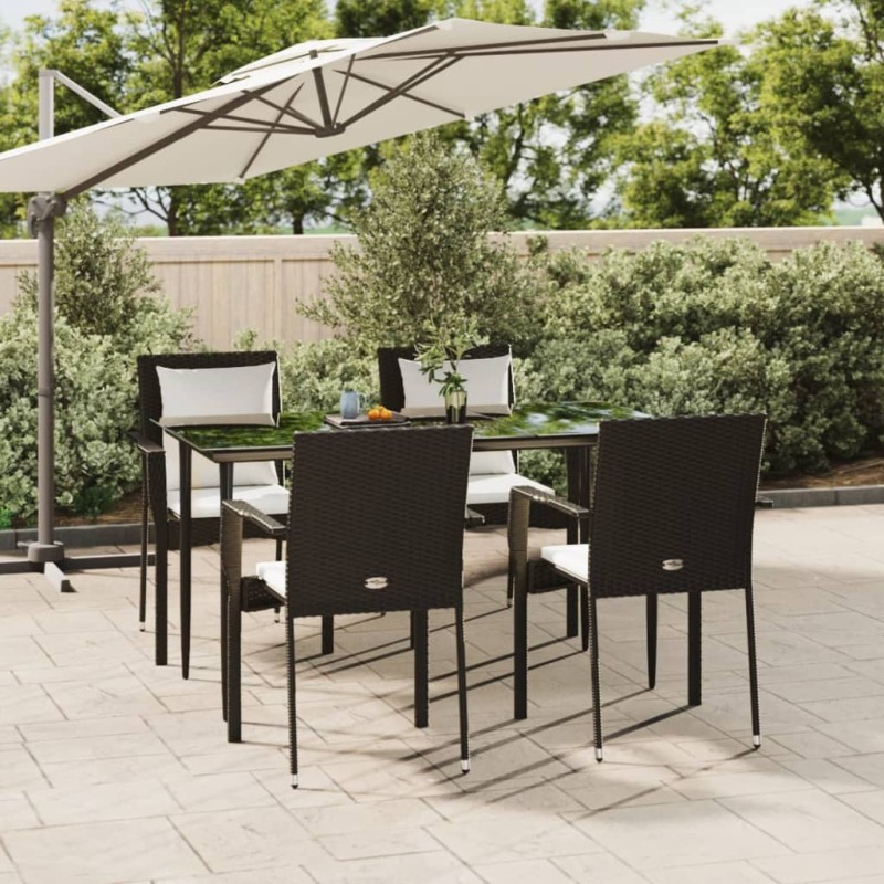 Set da Pranzo da Giardino 5 pz Nero con Cuscini in Polyrattan Set da Pranzo da Giardino 5 pz Nero con Cuscini in Polyrattan