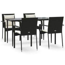 Set da Pranzo da Giardino 5 pz Nero con Cuscini in Polyrattan
