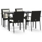 Set da Pranzo da Giardino 5 pz Nero con Cuscini in Polyrattan Set da Pranzo da Giardino 5 pz Nero con Cuscini in Polyrattan