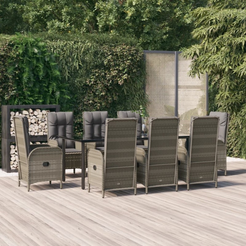 Set da Pranzo Giardino 9pz con Cuscini Nero e Grigio Polyrattan Set da Pranzo Giardino 9pz con Cuscini Nero e Grigio Polyrattan