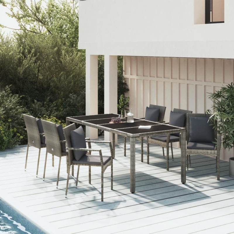 Set da Pranzo da Giardino 7 pz con Cuscini in Polyrattan Grigio Set da Pranzo da Giardino 7 pz con Cuscini in Polyrattan Grigio