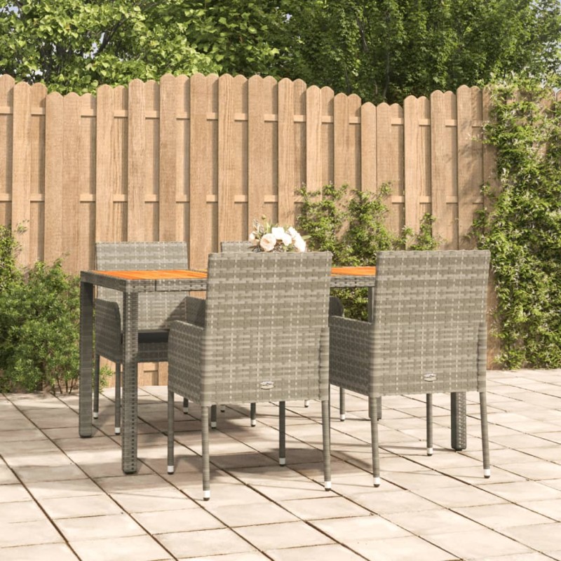 Set da Pranzo da Giardino 5 pz con Cuscini in Polyrattan Grigio Set da Pranzo da Giardino 5 pz con Cuscini in Polyrattan Grigio