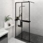 Parete Doccia con Mensola Nera 100x195 cm Vetro ESG e Alluminio Parete Doccia con Mensola Nera 100x195 cm Vetro ESG e Alluminio