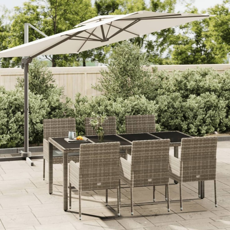 Set da Pranzo da Giardino 7 pz con Cuscini in Polyrattan Grigio Set da Pranzo da Giardino 7 pz con Cuscini in Polyrattan Grigio