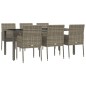 Set da Pranzo da Giardino 7 pz con Cuscini in Polyrattan Grigio Set da Pranzo da Giardino 7 pz con Cuscini in Polyrattan Grigio