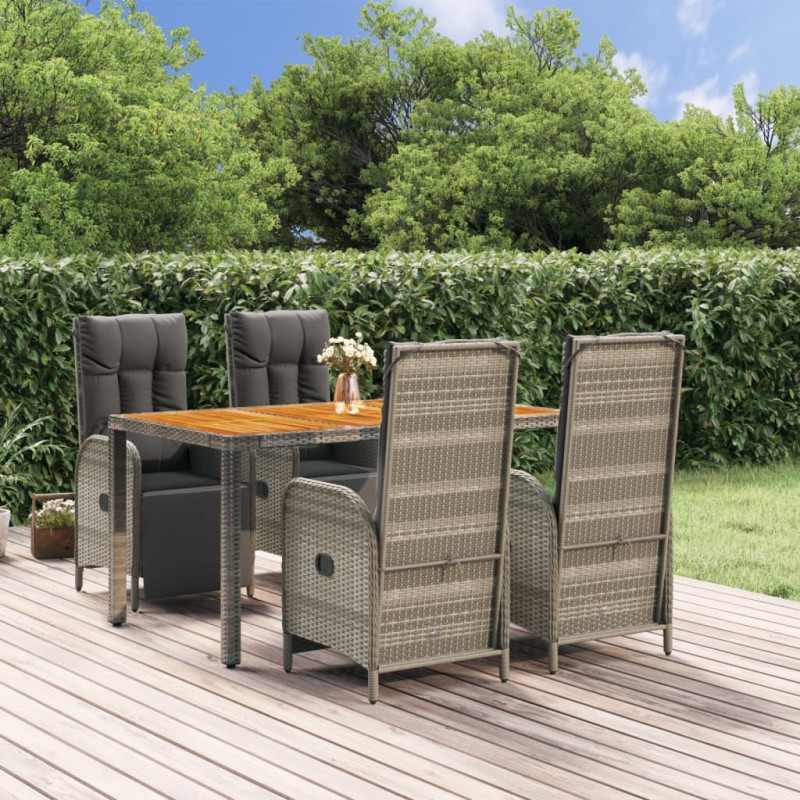 Set da Pranzo da Giardino 5 pz con Cuscini in Polyrattan Grigio Set da Pranzo da Giardino 5 pz con Cuscini in Polyrattan Grigio