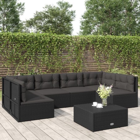 Set Mobili da Giardino 6 pz con Cuscini in Polyrattan Nero