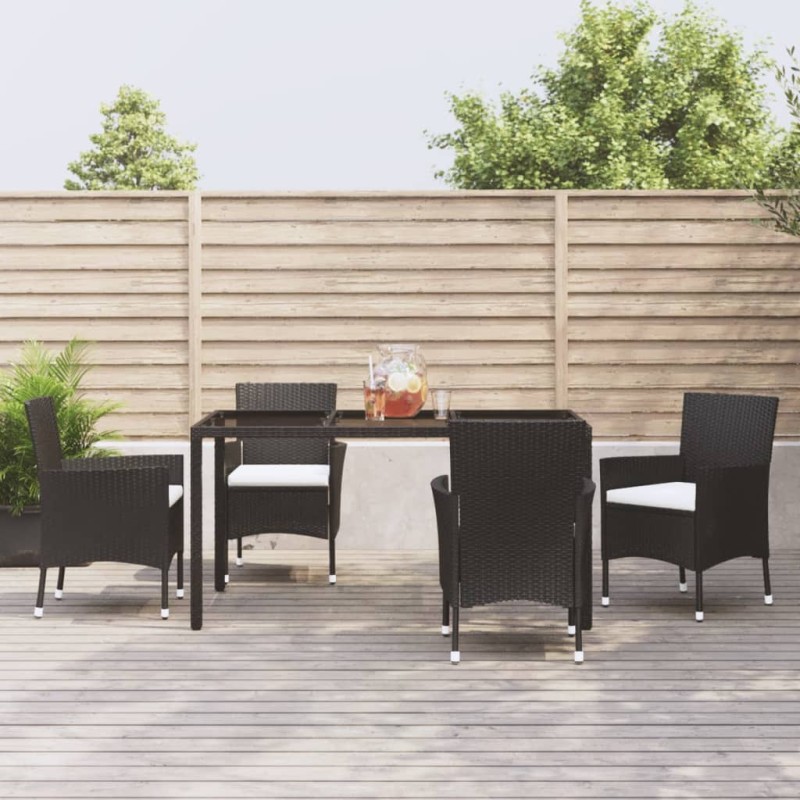 Set da Pranzo da Giardino 5 pz Nero con Cuscini in Polyrattan Set da Pranzo da Giardino 5 pz Nero con Cuscini in Polyrattan