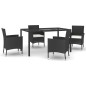 Set da Pranzo da Giardino 5 pz Nero con Cuscini in Polyrattan Set da Pranzo da Giardino 5 pz Nero con Cuscini in Polyrattan