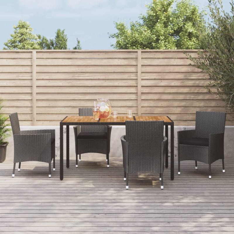 Set da Pranzo da Giardino 5 pz Nero con Cuscini in Polyrattan Set da Pranzo da Giardino 5 pz Nero con Cuscini in Polyrattan