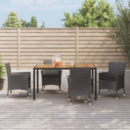Set da Pranzo da Giardino 5 pz Nero con Cuscini in Polyrattan