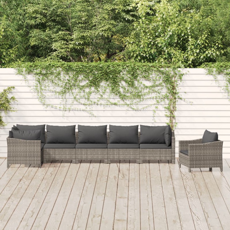 Set Divani da Giardino 7 pz con Cuscini in Polyrattan Grigio Set Divani da Giardino 7 pz con Cuscini in Polyrattan Grigio