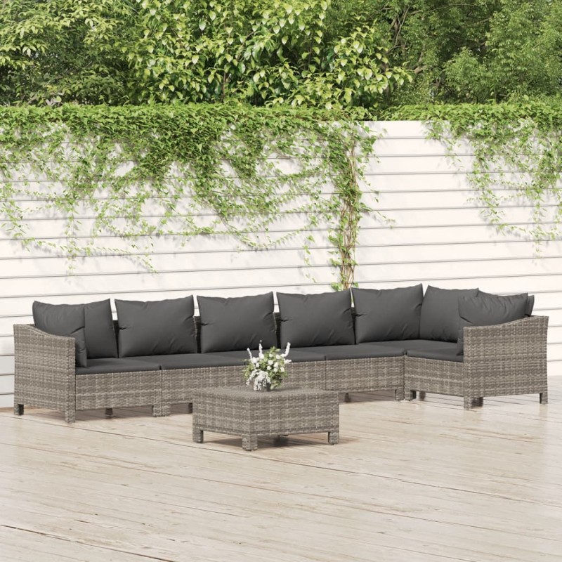 Set Divani da Giardino 7 pz con Cuscini in Polyrattan Grigio Set Divani da Giardino 7 pz con Cuscini in Polyrattan Grigio