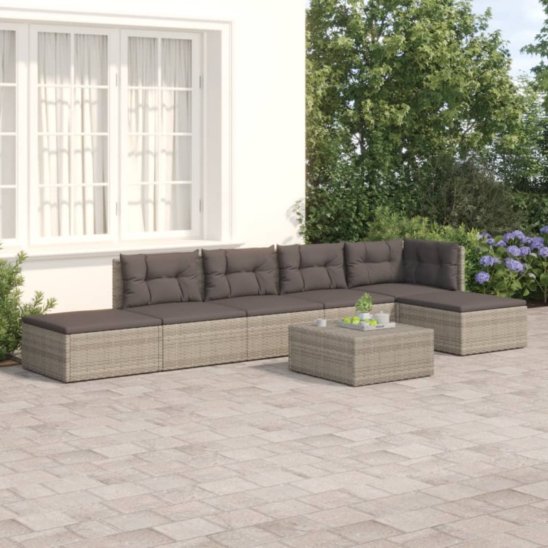 Set Divani da Giardino 6 pz con Cuscini in Polyrattan Grigio Set Divani da Giardino 6 pz con Cuscini in Polyrattan Grigio