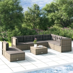 Set Divani da Giardino 8 pz con Cuscini in Polyrattan Grigio