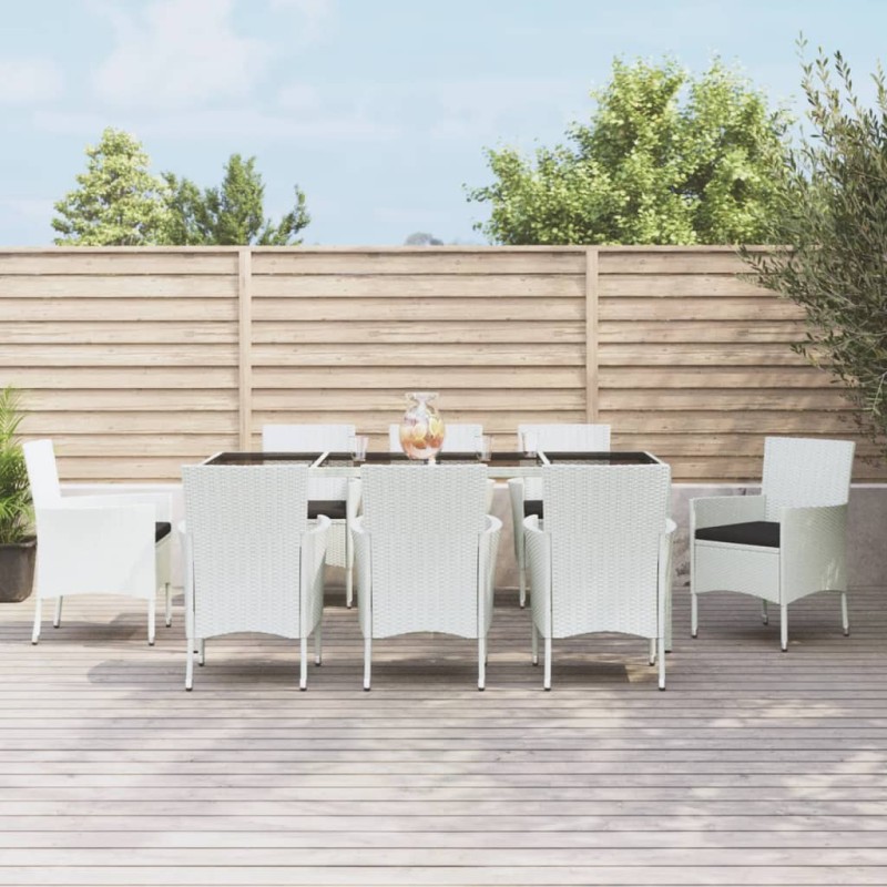 Set da Pranzo da Giardino 9 pz con Cuscini in Polyrattan Bianco Set da Pranzo da Giardino 9 pz con Cuscini in Polyrattan Bianco