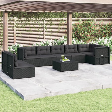 Set Mobili da Giardino con Cuscini 8 pz Nero in Polyrattan