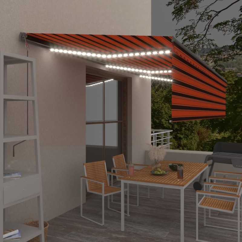 Tenda Automatica ParasoleLEDSensoreVento 6x3 m ArancioMarrone Tenda Automatica ParasoleLEDSensoreVento 6x3 m ArancioMarrone
