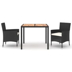 Set da Pranzo da Giardino 3 pz con Cuscini Nero in Polyrattan