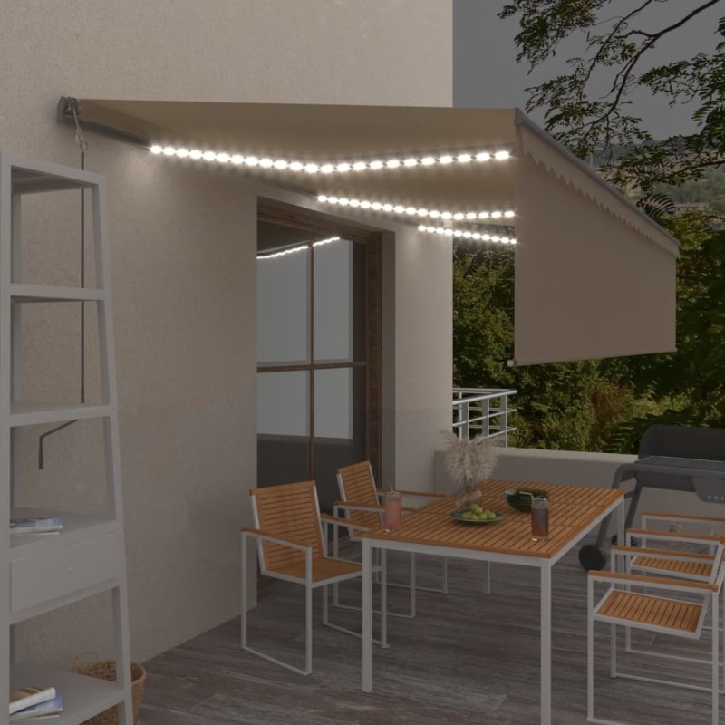Tenda Automatica con Parasole LED e Sensore Vento 6x3 m Crema Tenda Automatica con Parasole LED e Sensore Vento 6x3 m Crema