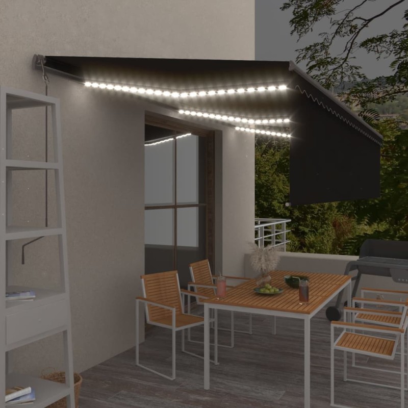 Tenda Automatica con Parasole Sensore Vento e LED 6x3 Antracite Tenda Automatica con Parasole Sensore Vento e LED 6x3 Antracite