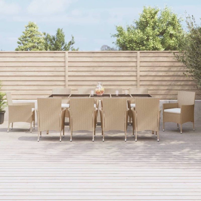 Set da Pranzo da Giardino 11 pz con Cuscini Beige in Polyrattan Set da Pranzo da Giardino 11 pz con Cuscini Beige in Polyrattan