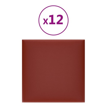 Pannelli Murali 12 pz Rosso Vino 30x30 cm Similpelle 1,08 m²