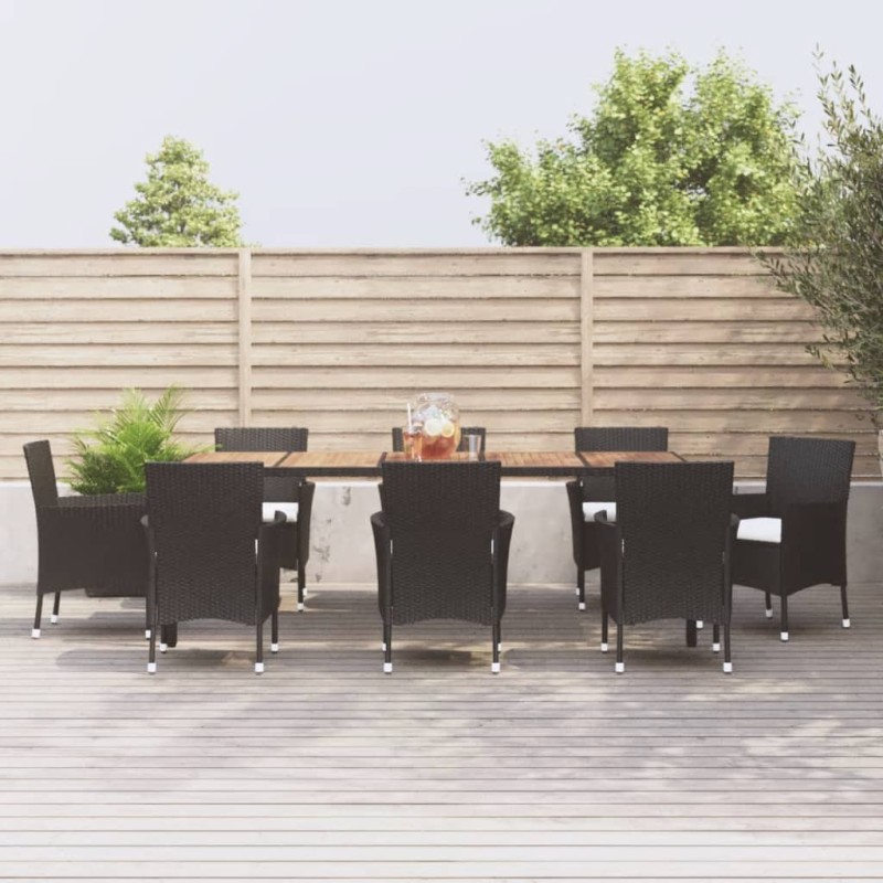 Set da Pranzo da Giardino 9 pz con Cuscini Nero in Polyrattan Set da Pranzo da Giardino 9 pz con Cuscini Nero in Polyrattan