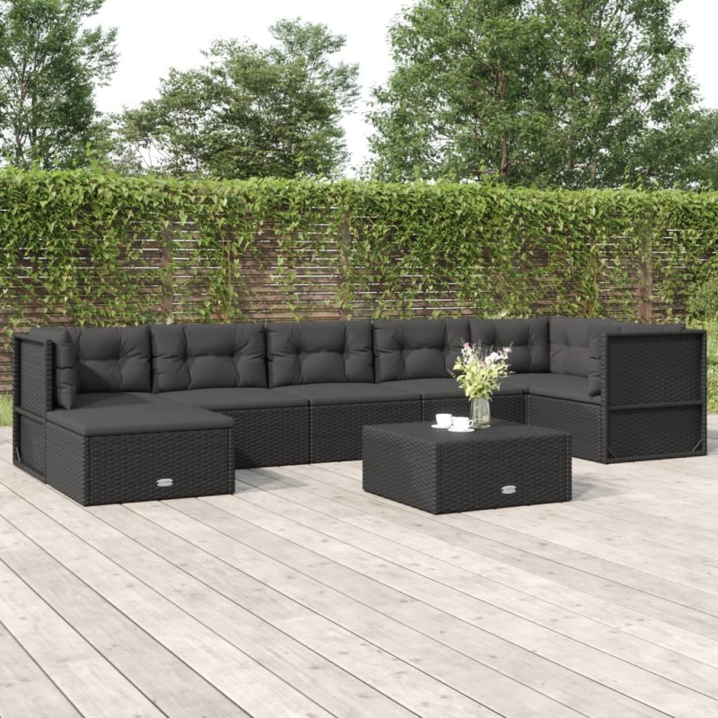 Set Salotto da Giardino con Cuscini 7pz Nero Polyrattan Set Salotto da Giardino con Cuscini 7pz Nero Polyrattan