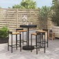 Set Bar Giardino 5 pz Nero Polyrattan e Legno Massello Acacia Set Bar Giardino 5 pz Nero Polyrattan e Legno Massello Acacia