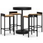 Set Bar Giardino 5 pz Nero Polyrattan e Legno Massello Acacia Set Bar Giardino 5 pz Nero Polyrattan e Legno Massello Acacia