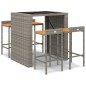 Set Bar Giardino 5pz Grigio Polyrattan e Legno Massello Acacia Set Bar Giardino 5pz Grigio Polyrattan e Legno Massello Acacia
