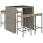 Set Bar Giardino 5pz Grigio Polyrattan e Legno Massello Acacia Set Bar Giardino 5pz Grigio Polyrattan e Legno Massello Acacia