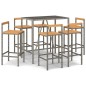 Set Bar Giardino 7pz Grigio Polyrattan e Legno Massello Acacia Set Bar Giardino 7pz Grigio Polyrattan e Legno Massello Acacia