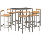 Set Bar Giardino 7pz Grigio Polyrattan e Legno Massello Acacia Set Bar Giardino 7pz Grigio Polyrattan e Legno Massello Acacia
