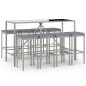 Set Bar da Giardino 9 pz con Cuscini in Polyrattan Grigio Set Bar da Giardino 9 pz con Cuscini in Polyrattan Grigio