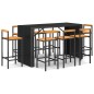 vidaXL Set Bar Giardino 9 pz Nero Polyrattan e Legno Massello Acacia vidaXL Set Bar Giardino 9 pz Nero Polyrattan e Legno Massello Acacia