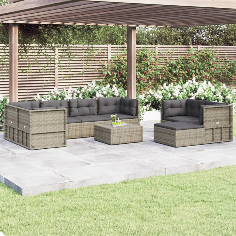 Set Divani da Giardino 8 pz con Cuscini in Polyrattan Grigio Set Divani da Giardino 8 pz con Cuscini in Polyrattan Grigio