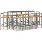 Set Bar Giardino 11pz Grigio Polyrattan e Legno Massello Acacia Set Bar Giardino 11pz Grigio Polyrattan e Legno Massello Acacia