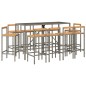 Set Bar Giardino 11pz Grigio Polyrattan e Legno Massello Acacia Set Bar Giardino 11pz Grigio Polyrattan e Legno Massello Acacia
